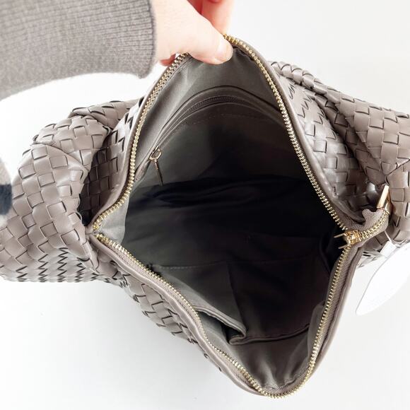 Melie Bianco Anthropologie Brigitte Woven Satchel Shoulder Bag Purse Gray - Picture 3 of 10